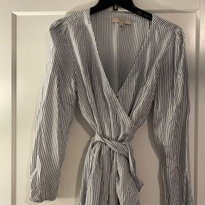 Loft medium white with blue stripe blouse